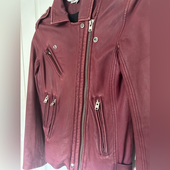 IRO Han Burgundy Red Lamb Soft Leather Biker Jacket Size 36 Gorgeous! - Picture 2 of 12